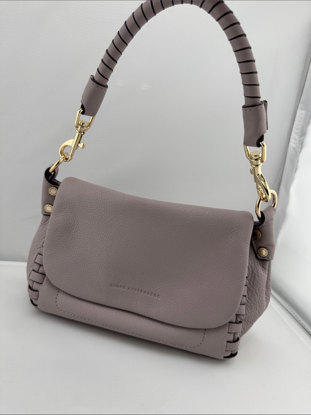 Aimee Kestenberg Mauve Taupe Leather Shoulder Bag with Wrapped Handle - Picture 2 of 9